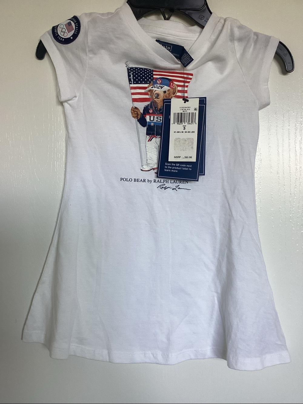 Ralph Lauren White Kids Polo Bear USA Flag Dress - Picture 5 of 6